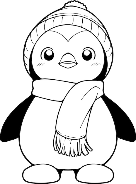 Penguin vector illustration Black and white coloring book or page for children