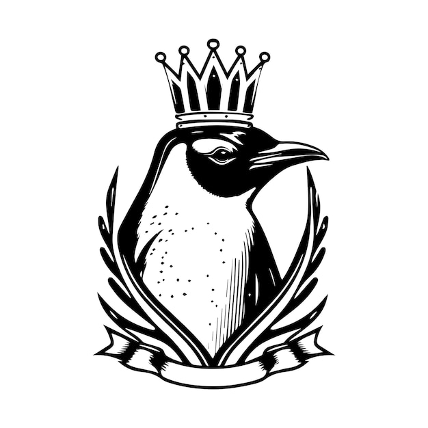 Penguin with Crown Logo Illustration King of the Antarctic