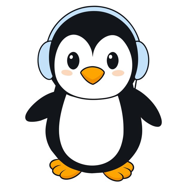 Vector a penguin with headphones on and a picture of a penguin