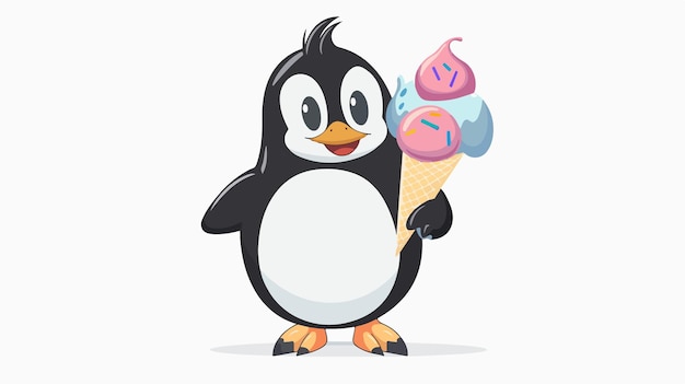 a penguin with an ice cream cone in his hand