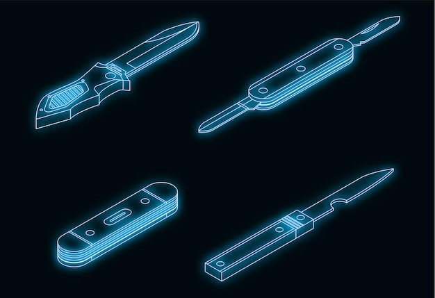 Penknife icons set vector neon