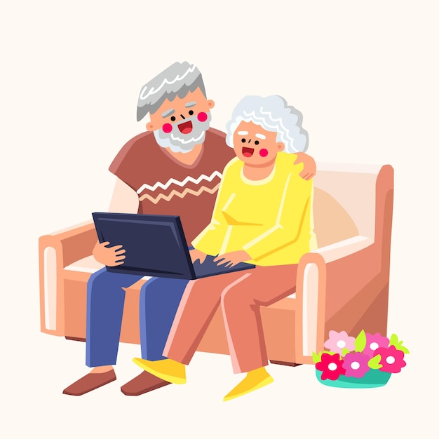 Pensioner sofa laptop vector