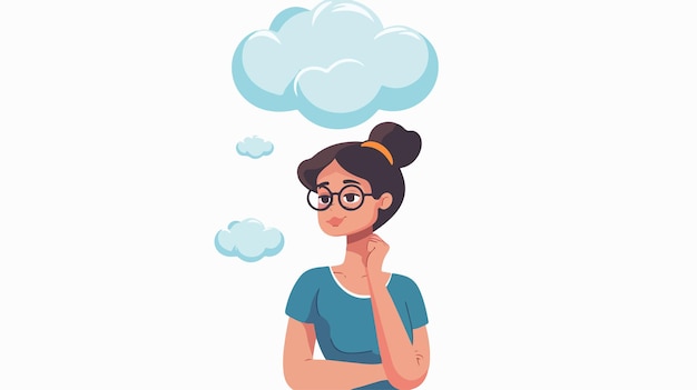 Pensive Businesswoman with Cloud Bubble Creative Thinking Concept