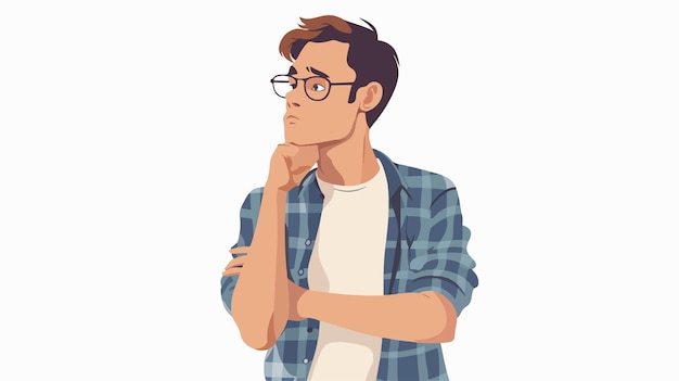 Vector pensive guy in shirt and glasses vector illustration