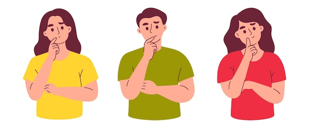 Vector pensive people with thinking gesture expression