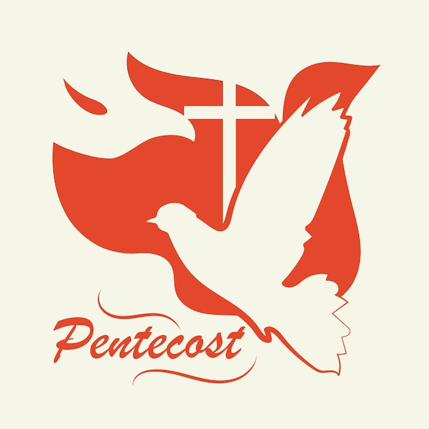 Pentecost Sunday catholic christian holiday Holy day spirit flame dove fire poster vector background