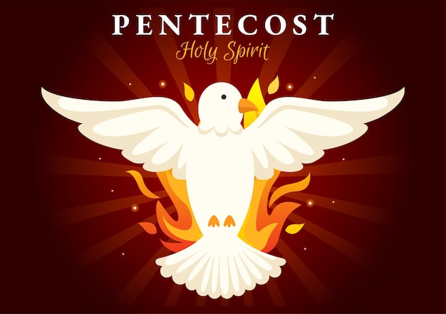 Pentecost Sunday Illustration with Flame and Holy Spirit Dove in Christian Religious Culture Holiday