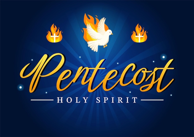 Pentecost Sunday Illustration with Flame and Holy Spirit Dove in Christian Religious Culture Holiday