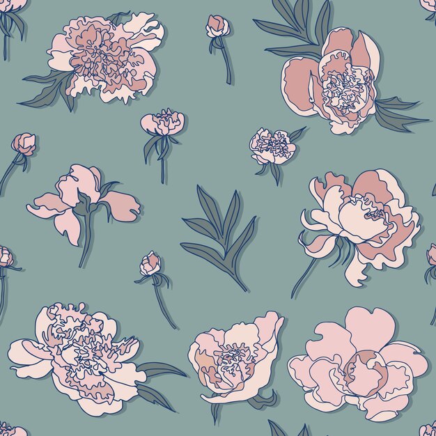 Peonies buds vector seamless pattern