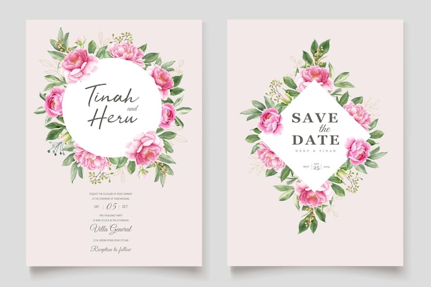 peonies floral invitation card set