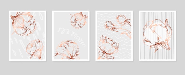 Peonies Hand Painted Illustrations for Wall Decoration minimalist flower in sketch style