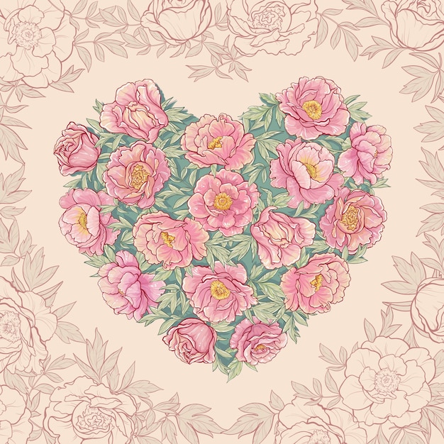 Peonies vector frame