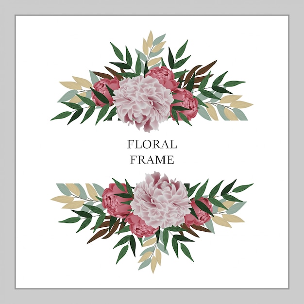 Vector peony bouquet floral frame