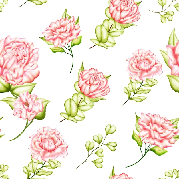 Peony floral watercolor seamless pattern