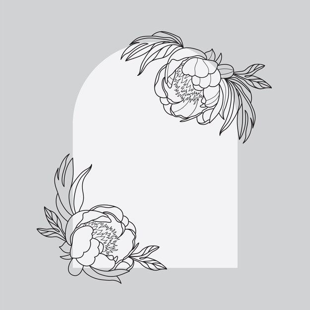 Peony flower frame white black line logo sketch tattoo wedding