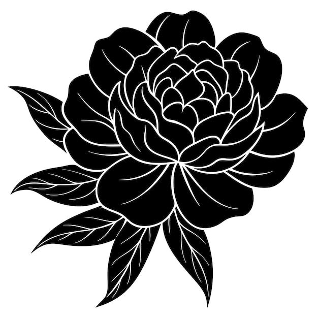 Vector peony flower silhouette vector illustration