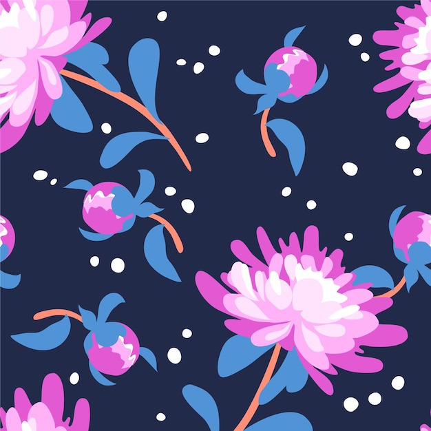 Peony flowers vector seamless pattern Peonies on a dark background