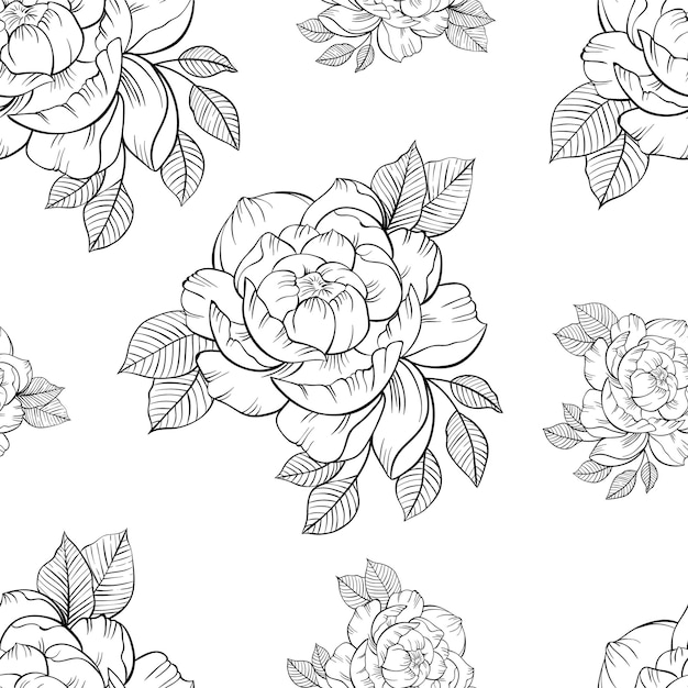 Peony seamless pattern Floral vector background