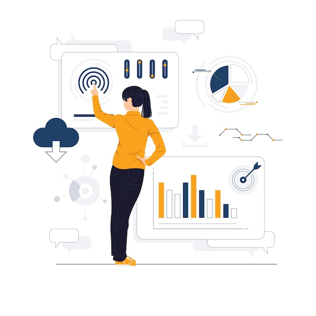 People analyzing growth charts, Site stats, Data inform, Statistics concept illustration