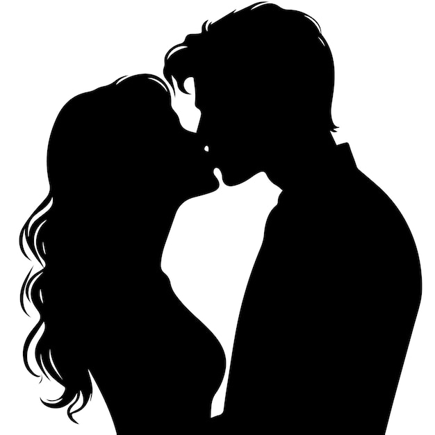 Vector people are kissing with a simple and minimalist silhouette style plain white background