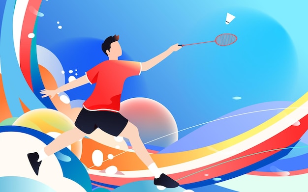 People are playing badminton in a match, people are exercising, vector illustration