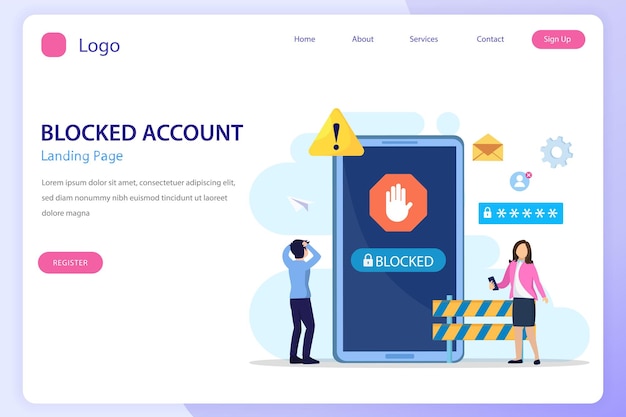 People are very surprised and feeling anxious about blocked user account Experts help user to unblock account Flat vector template