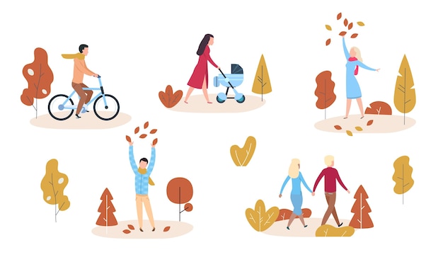 People in autumn park or forest illustration