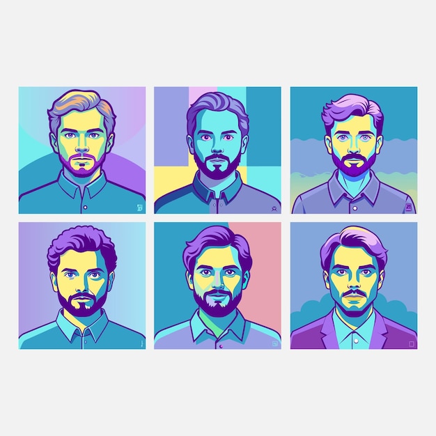 People Avatar flat Icon Set Male faces for Social Network