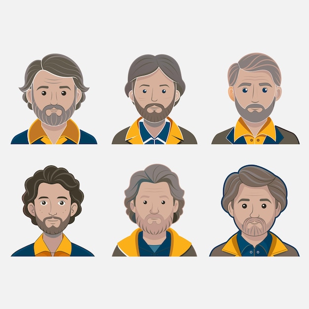 People Avatar flat Icon Set Male faces for Social Network