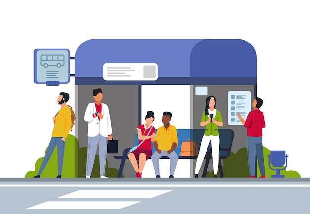 People on bus stop illustration