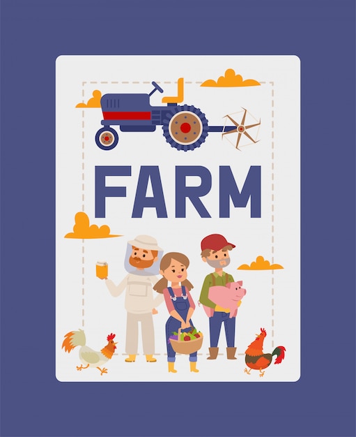 People buying fresh local vegetable from farm market banner illustration. 