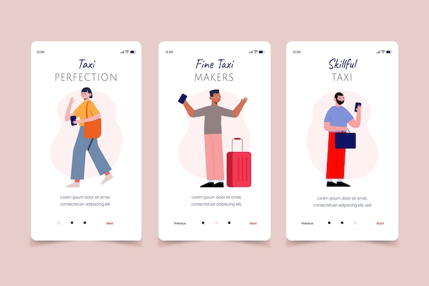 Vector people calling for taxi service mobile app screens