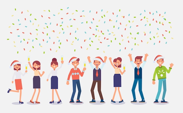 People celebrate Christmas flat vector