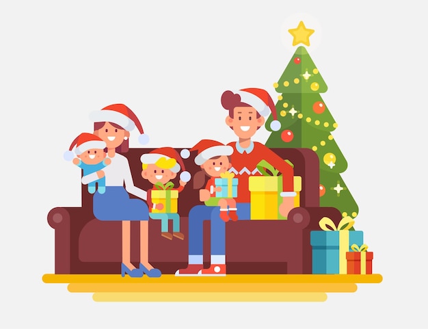 People celebrate Christmas flat vector