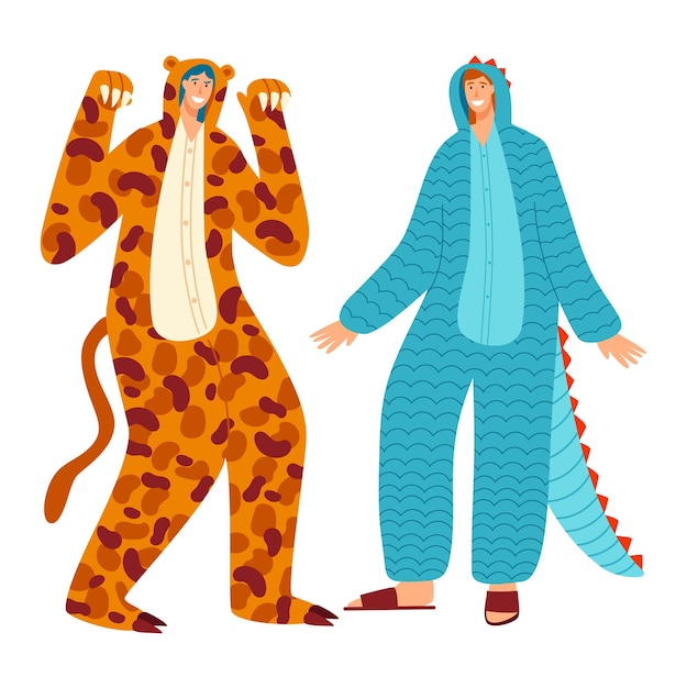 People character together pose animal carnival costume male actor in tiger dinosaur suit isolated on