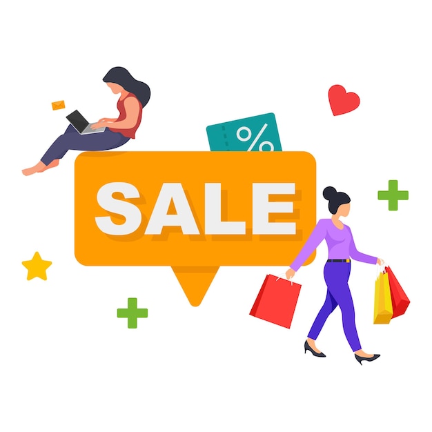 People characters online shopping discount banner