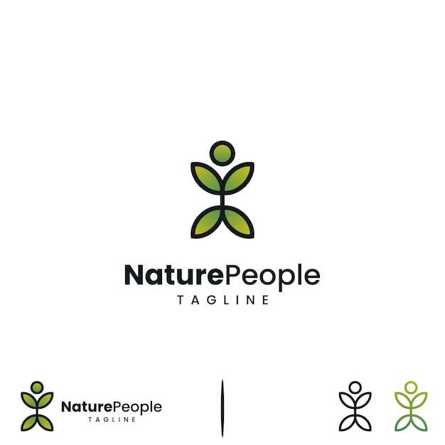 People combine with leaf logo design on isolated background modern concept nature people logo