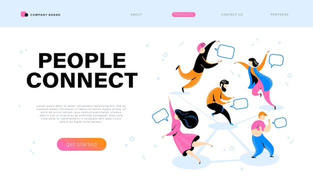 People connect concept Landing page design template webpage ui mobile app People chatting texting communicating online together metaphor Vector flat illustration