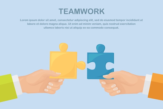 People connecting puzzle elements. Metaphor of teamwork, cooperation, partnership. Business concept