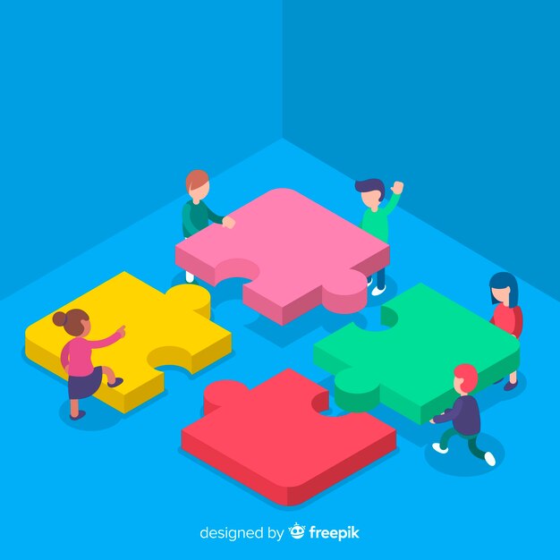 Vector people connecting puzzle pieces