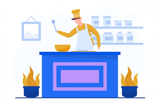 people cooking at kitchen concept illustration for landing page template