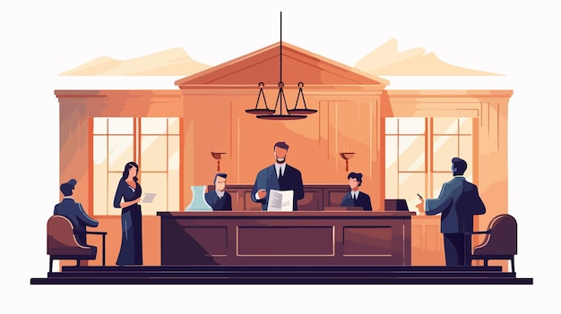 Vector people at courthouse legal justice illustration