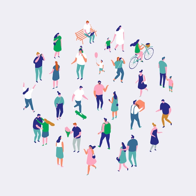 People crowd isometric people illustration City life people walking