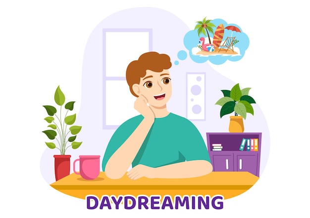 People Daydreaming Illustration with Imagining and Fantasizing in Bubble for Landing Page Templates