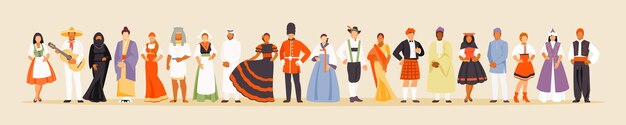 Vector people of different nationalities in traditional costumes