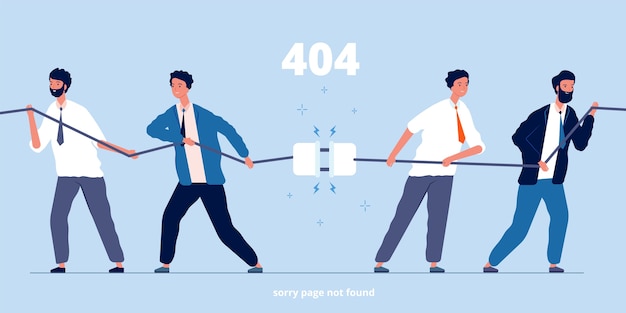 Vector people disconnect plug. business characters unplug connection system error angry persons flat pictures. illustration connection plug and unplugged cable