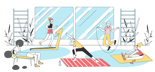 People doing fitness exercises illustration