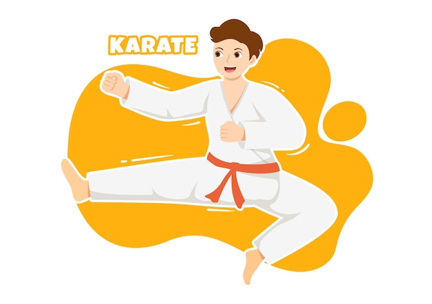 People Doing Some Karate Martial Arts Moves and Wearing Kimono in Hand Drawn Templates Illustration