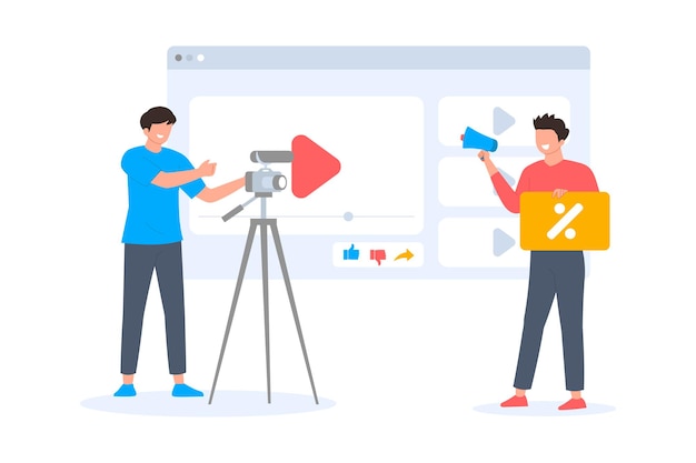 People doing video marketing illustration in flat style