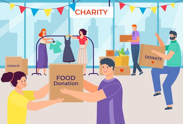 people donate things and food